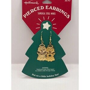 Hallmark Vintage Pair Of Surgical Steel Wired Earrings Gold Toned Angels